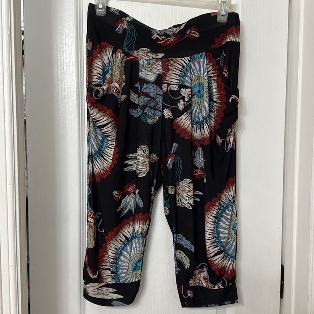 Extra belleza Wide Leg Cropped Legging Black Red Pockets L